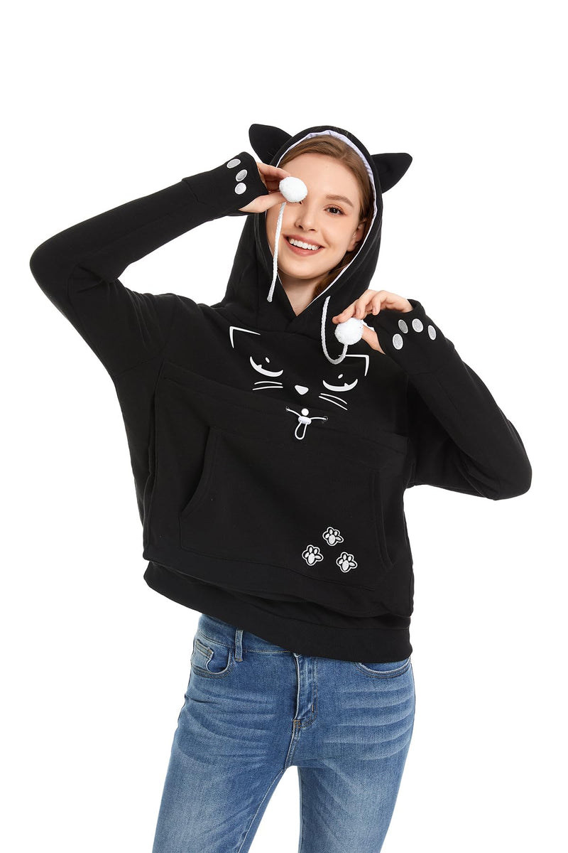 Cat Dog Pouch Hoodie Large Pet Pouch Sweatshirt Puppy Kitten Holder Carrier Pullover Top for Women 4X-Large Cat-black - PawsPlanet Australia