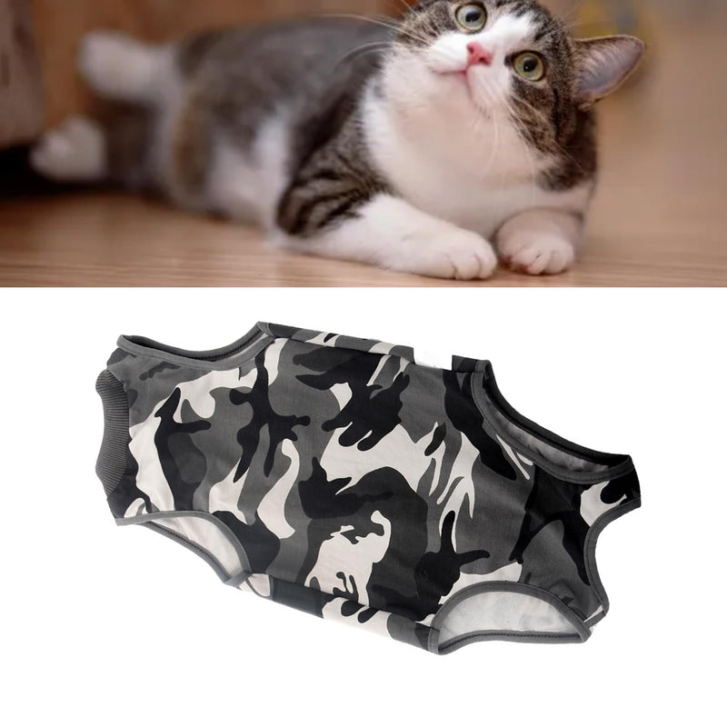 Zerodis Cat Cleaning and Grooming Accessories√∂r Recovery Suit, Post-Op Suit for Cats after Surgery with Camouflage Pattern and Button Design Made of Modal for Wound Healing and Licking (Camouflage L) Camouflage L