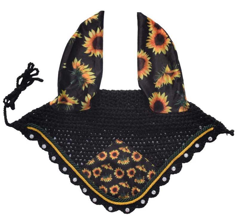 Sunflower Horse Ear Bonnet Ear Net Fly Veil Hood Mask Crochet Equestrian Fancy Wear Full/Cob/Pony (Horse/Full) HORSE / FULL