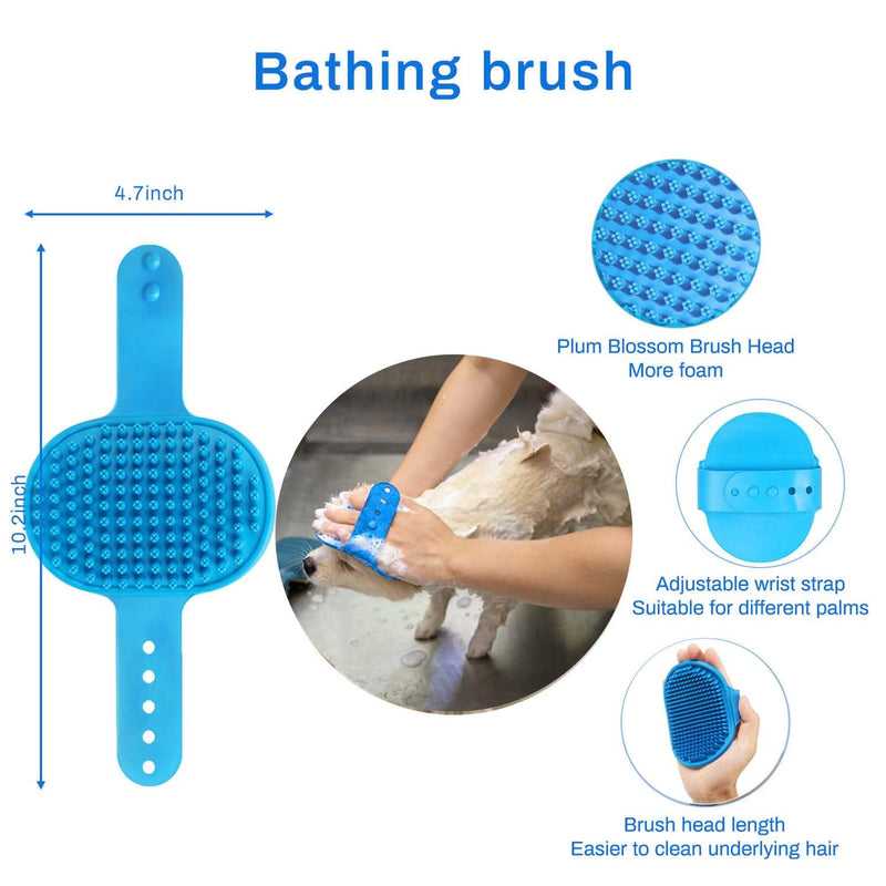 5-in-1 Grooming Kit - Supplies for Short and Long Hair Dogs, Bath Brush, Dematting Rake and Comb (Set of 5, Blue) Set of 5 - PawsPlanet Australia