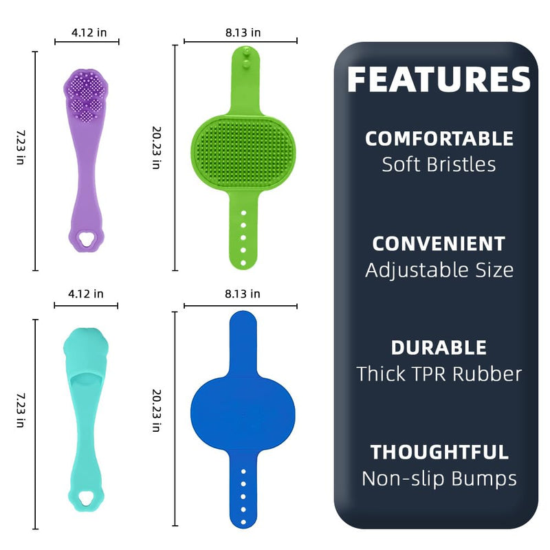 4PCS Dog Bath Brush | Scrubber for Bath | Shampoo Brush | Toothbrush | Finger Toothbrush | Dog Shower/Washing Brush with Adjustable Ring Handle - Pet Bath Supplies (Blue Green) Blue Green - PawsPlanet Australia