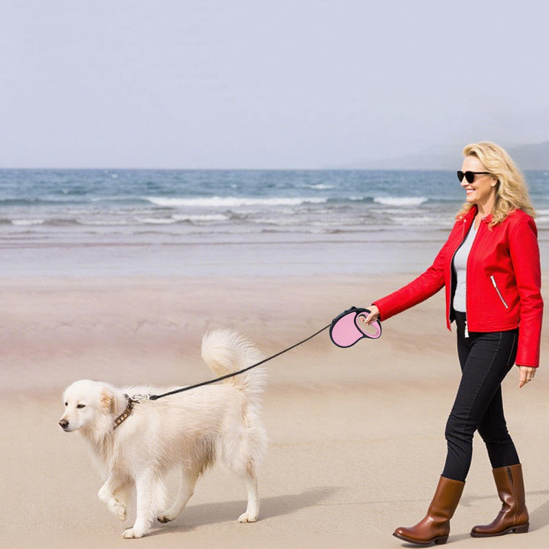 Retractable Dog Leash,16 Ft Dog Retractable Leash,with Anti Slip Handle,Strong Nylon Tape No Tangle,One Handed Brake,Pause,Lock,Suitable for Small and Medium Sized Dogs（Pink） pink - PawsPlanet Australia
