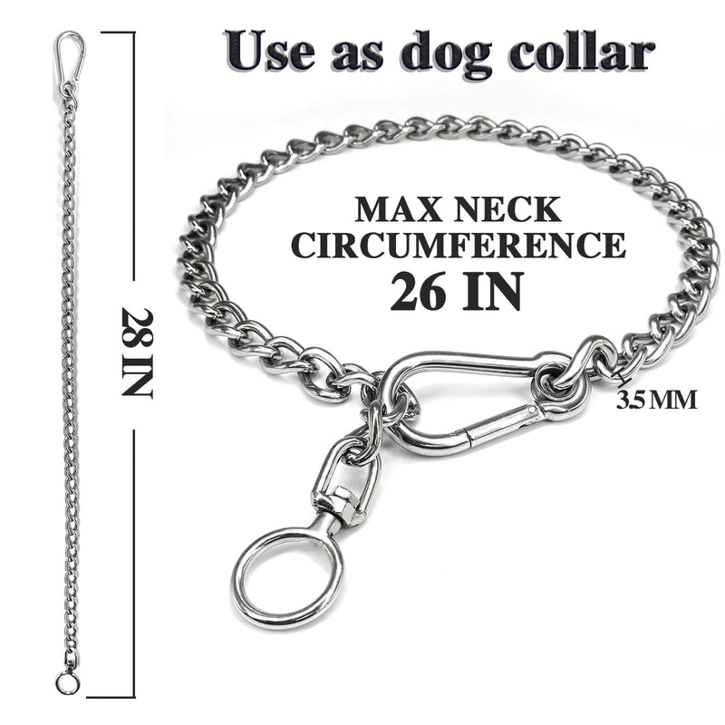 Dog Chain Leash, 304 Stainless Steel Short Lead Metal Heavy Duty Chain DIY Double Dog Leashes Self-Assembly Leashes Extension&Coupler. (304 S/S 28in x 3.5mm) 304 S/S 28in x 3.5mm - PawsPlanet Australia