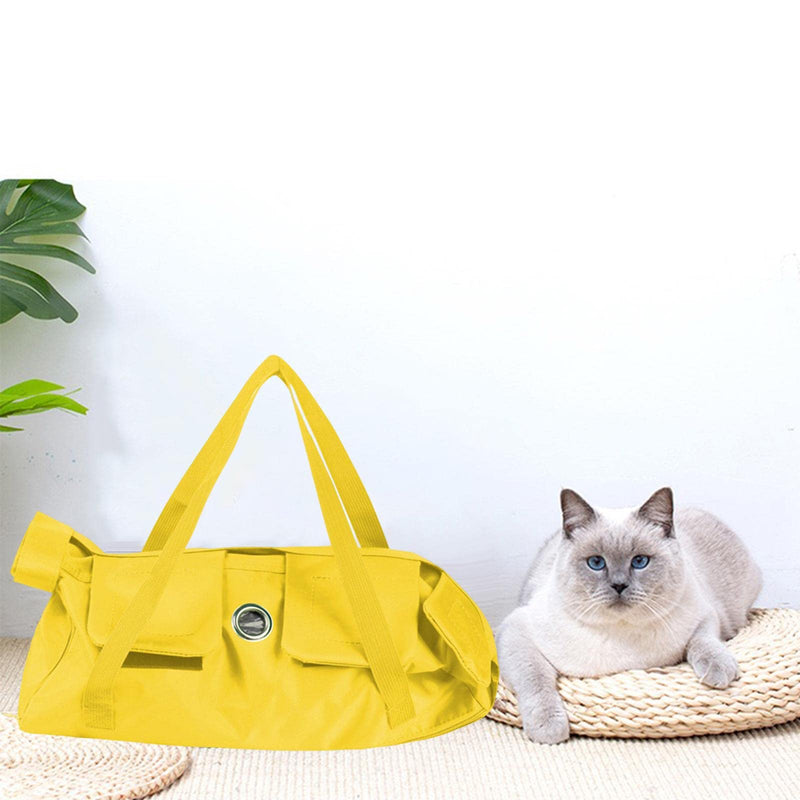 Cat grooming bag, nail trimming bag, cat restraint bag, carrier bag, breathable, durable nylon for bathing, ear cleaning, and fur care, yellow, 42cm x 25cm, M
