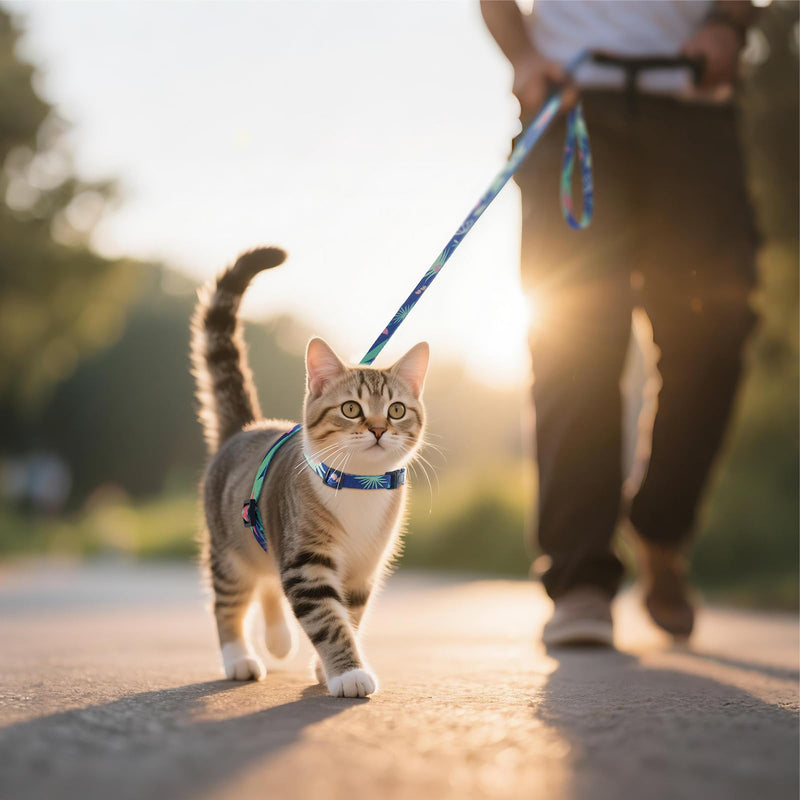Cat Harness and Leash Set for Walking,Escape Proof Lightweight Soft and Comfortable,Adjustable Kitten Harness and Leash (Hawaii) Hawaii - PawsPlanet Australia