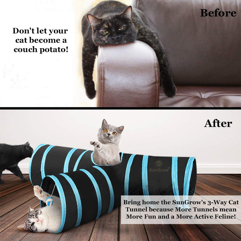 SunGrow 3-Way Ferret & Rabbit Tunnel, Bunny Hideout Activity Tube with Peep Hole and Crinkle Ball, Accessories for Hiding, Resting for Dwarf Rabbits Bunny Kitty Guinea Pig, Turquoise and Black - PawsPlanet Australia