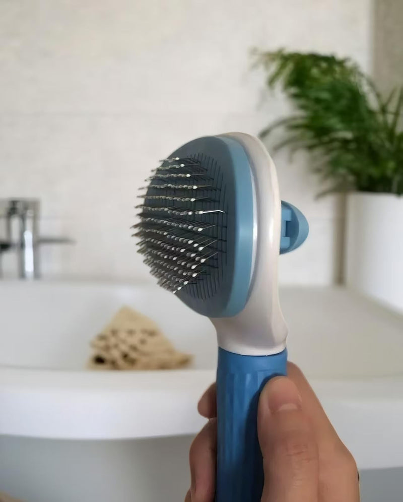 Self Cleaning Pet Brush for Shedding, One-Touch Release Dog & Cat Grooming Brush, Gentle Deshedder with Massaging Bristles for Long & Short Hair Pets - Painless Hair Remover Tool Blue