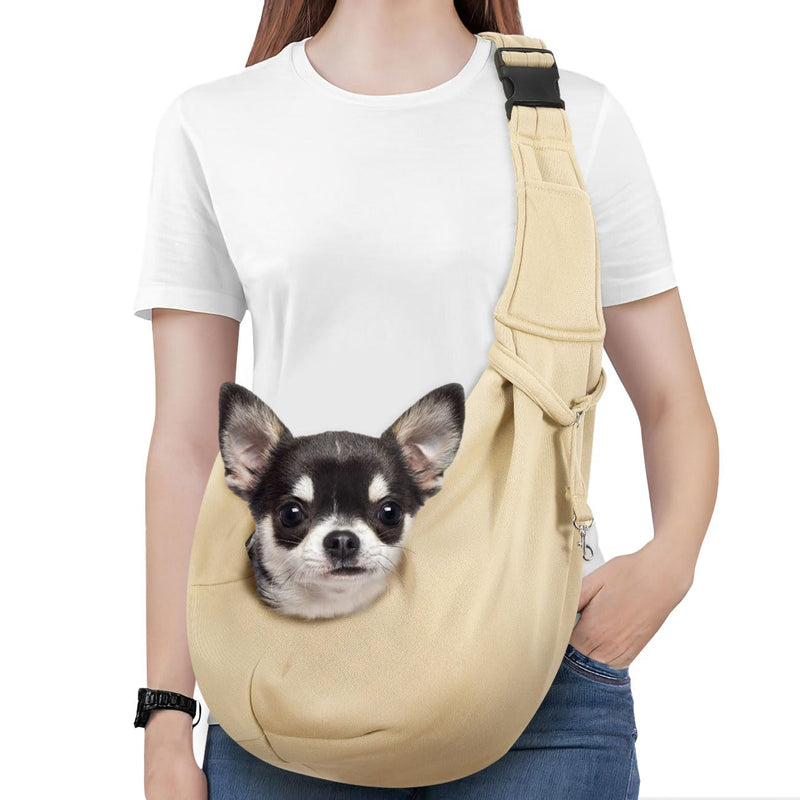 Pawaboo Dog Carrier Sling, Hand Free Dog Papoose Carriers with Adjustable Strap Buckle, Puppy Pouch Carrier Safety Leash for Puppies&Cats, Wider Shoulder Strap Pet Sling Carriers (Up to 12lbs, Khaki) - PawsPlanet Australia