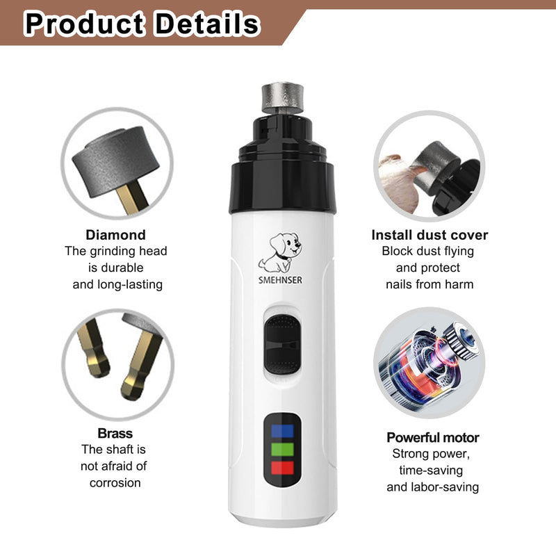 Quiet Dog Nail Grinder Upgraded, Silent Groom Pro Kit Electric Pet Trimmer, 2 Speeds Quiet Diamond Bit Nails Clippers File Trimmer,USB Rechargeable Claw Grinders for Dogs, Cat,Puppy