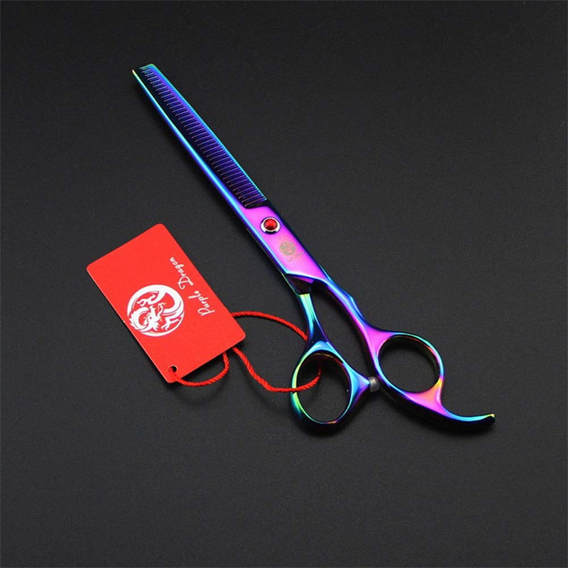 Purple Dragon 7.0 inch Rhinestone Decoration 3PCS Pet Grooming Scissors Dog Hair Cutting & Thinning Shears Set Rainbow - PawsPlanet Australia