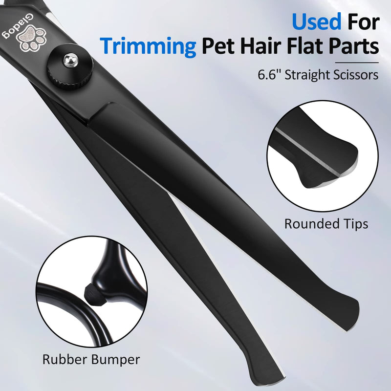 Dog Grooming Scissors Kit with Safety Round Tips, GLADOG Professional 6 in 1 Grooming Scissors for Dogs, Sharp and Heavy-duty Dog Grooming Shears for Dogs Cats Black - PawsPlanet Australia