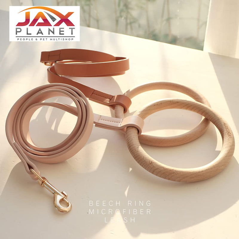 Microfiber Soft Leather Dog Leash -Wood Handle Girl Puppy Leash Made of Faux Leather - with Gold Alloy Hardware, Beech Ring - Fashion Accessories for Pets - Pink, Small, 47.2" Long Small- Length 3.94 feet Leash:PeachPink - PawsPlanet Australia