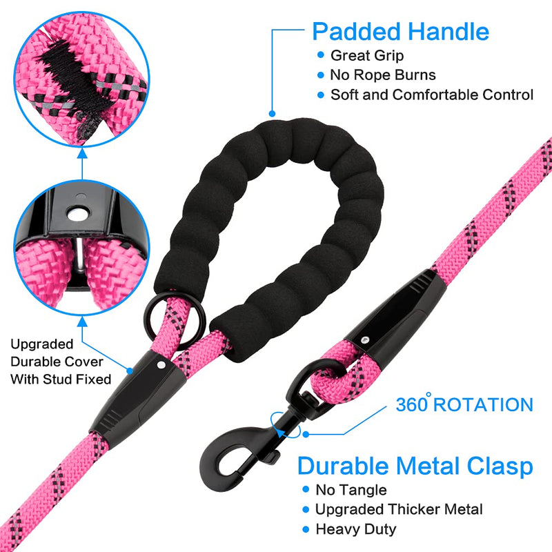 Plutus Pet Long Rope Dog Leash with Comfortable Padded Handle, Reflective Nylon Heavy Duty Rope, 15FT 20FT 30FT for Small Medium Large Dogs (15FT, Pink) 2/5"x15' - PawsPlanet Australia