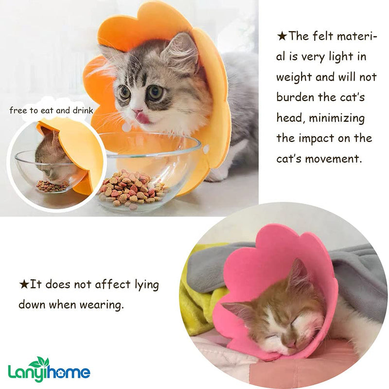 Adjustable Cat Recovery Collar - Cute Flower Neck Cat Cones After Surgery, Set of 2 Cat E Collar, Surgery Recovery Elizabethan Collars for Kitten and Cats S Size (2 pcs) Small Yellow+Orange - PawsPlanet Australia