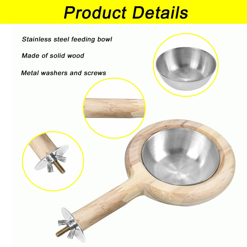 ASOCEA 2 Pack Bird Perch Feeding Cup, Bowls for Cage Wooden Perch Stand Hanging Bowls for Bird Cage Accessory Parrot Wood Perch Stand Toy for Parakeet Lovebird Cockatiel Budgie Medium - PawsPlanet Australia