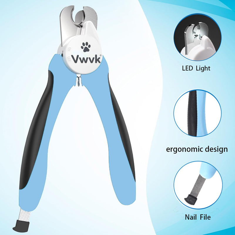 Dog & Cat Nail Clippers & Trimmers - LED Light Illuminates Nails/Bloodline, Quick Sensor & Safety Guard to Avoid Over Cutting, Extra Sharp Blade for Thick Nails, with Free Nail File(Blue) Blue - PawsPlanet Australia