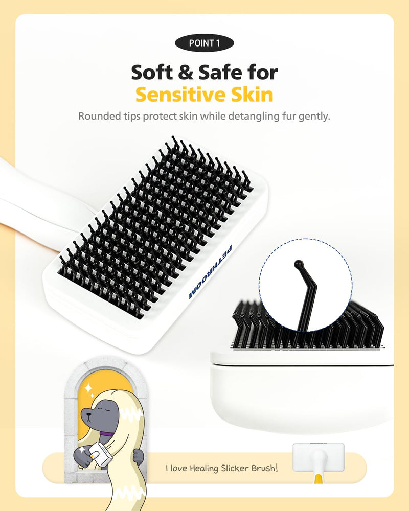 PETHROOM Self-Cleaning Slicker Brush for Dogs & Cats – Gentle Grooming & Deshedding Tool, Removes Mats & Tangles, Skin-Friendly Coated Tips, One-Touch Hair Removal Button - PawsPlanet Australia