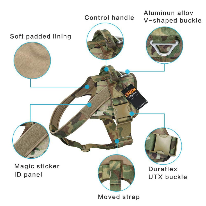 Large Tactical Dog Collar Adjustable Small Tactical Dog Harness and Bungee Dog Leash with Handle - PawsPlanet Australia