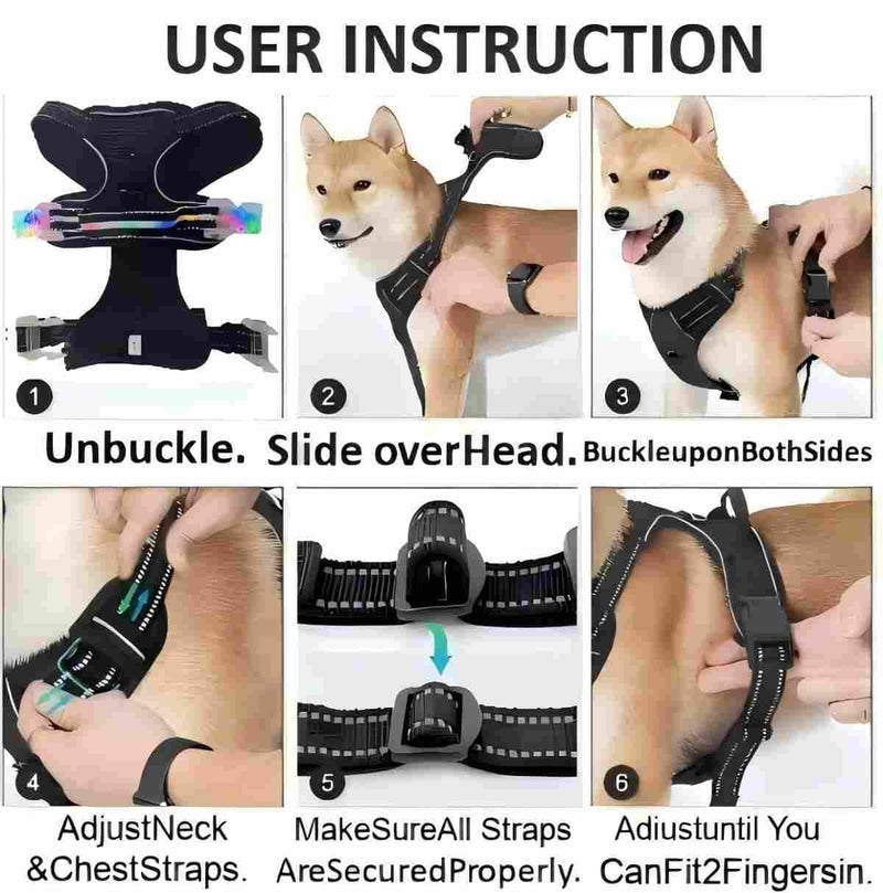 Light Up Dog Harness - No Pull LED Dog Harness Rechargeable Waterproof,for Night Walking Adjustable Glow Up Dog Vest,for Large Dogs(Black-XL) XL Black - PawsPlanet Australia
