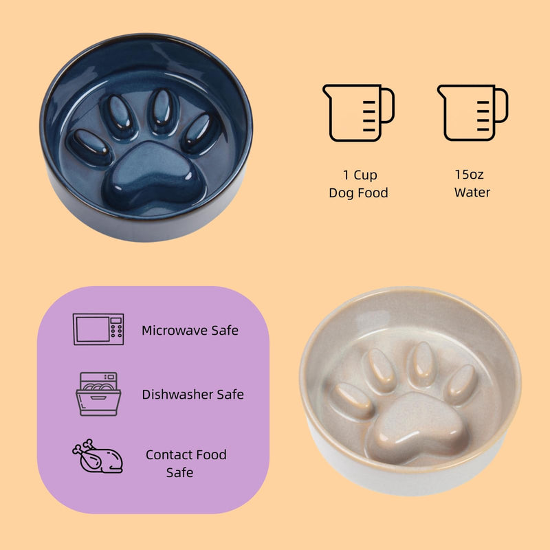 Slow Feeder Dog Bowls，Ceramic Bowl for Cats and Dogs，Dog Bowls，with Non-Slip Silicone Mat，Pet Bowl for Small Dogs and Cats，Slow Down Eating，6.2 inches Grey pet Bowl gray - PawsPlanet Australia