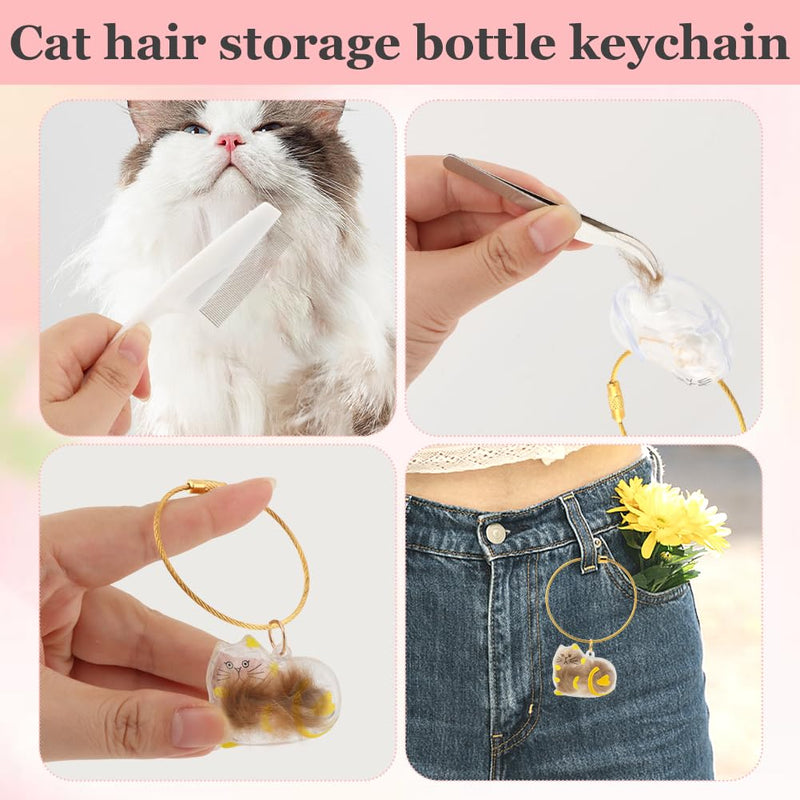 PUXING 5pcs Cat Fur Storage Bottle Cat Hair Keychain Cats Hair Holder Keychain Bottle Pendants Capsule Toys Pet Hairs Container with Tweezers/Comb(Color:B) B