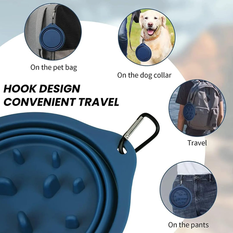 Tito's Closet Dog Food and Water Bowl Set - 2 Pack Dog Travel Bowls with Dog Food Bowl Slow Feed and Water Bowl, Rimless Design, Silicone Slow Feeder and Water Bowl, Dog Travel Bowl, 20 Ounces - Blue - PawsPlanet Australia