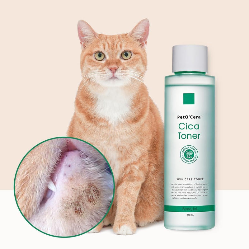 Breezytail PetO'Cera CICA Toner - Cat Acne Treatment | Cat Hot Spot Relief| Cat Blackhead Solution| Cat Soothing Toner | No Harsh Ingredients | Hypoallergenic Skin & Coat Care for Cats | 7.1 oz