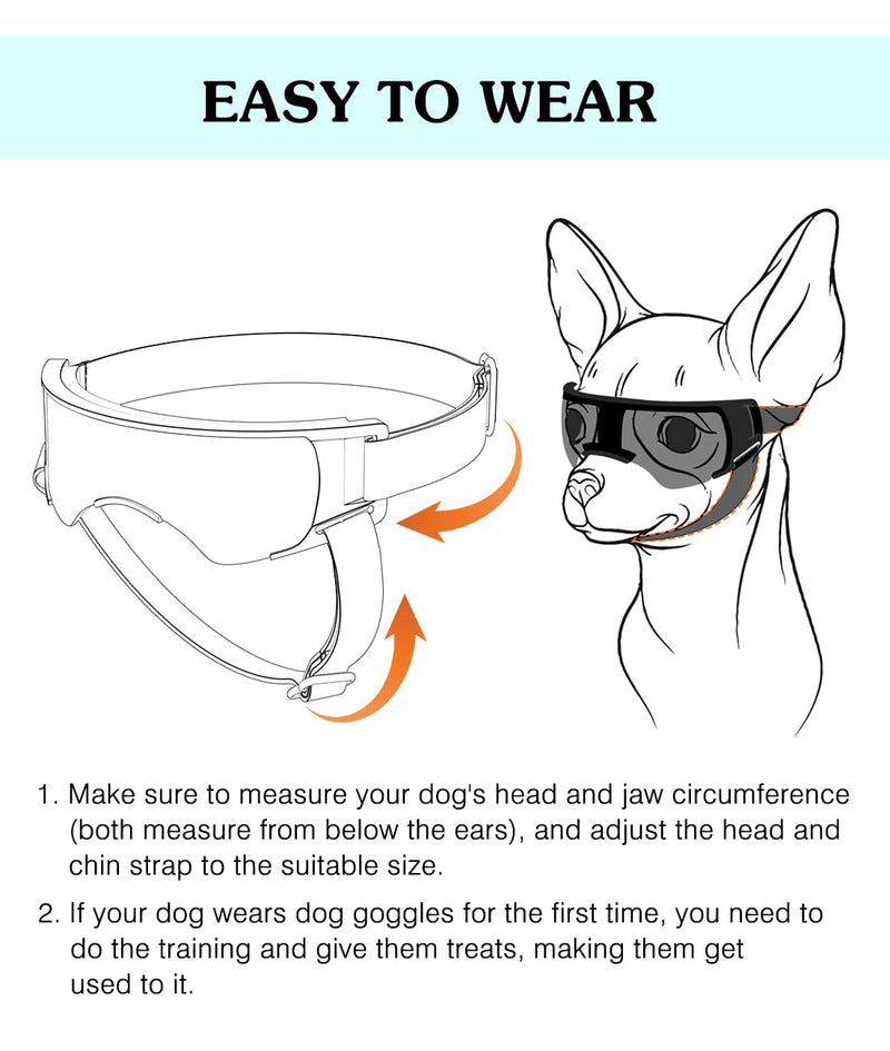 Dog Goggles Small Breed, UV Protection Dog Sunglasses with Adjustable Strap, Windproof Dustproof Anti-Fog Dog Eye Protection Sunglasses for Small Dogs Outdoor Driving Riding, Black & Blue