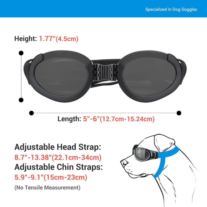 lesypet Dog Goggles Medium Breed, Dog Sunglasses with 2 Detachable Lenses Foldable Glasses for Dog UV Protection Windproof, Black