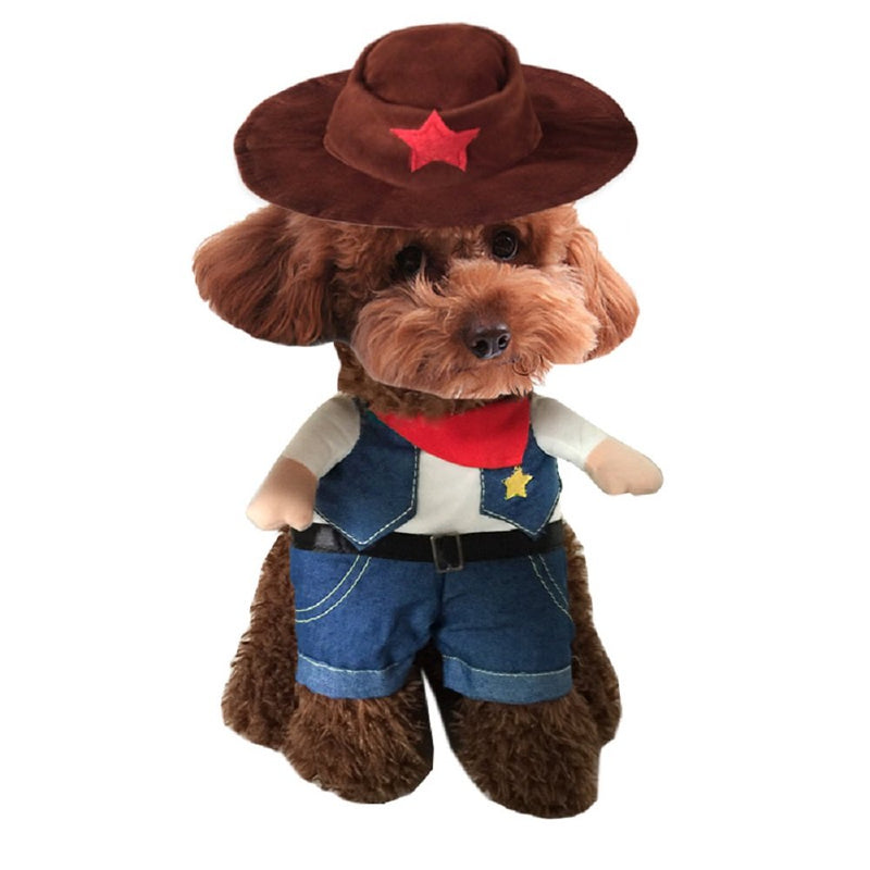 NACOCO Cowboy Dog Costume with Hat Dog Clothes Halloween Costumes for Cat and Small Dog (Small) Blue Small (Pack of 1) Dark blue cowboy