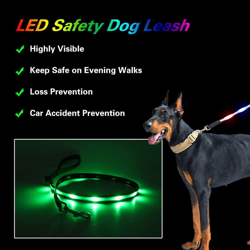 USB Rechargeable LED Dog Leash - 7 Colors & Color Cycling Mode, Light Up Dog Leash for Night Walking, Heavy Duty Padded Handle, 6FT for Small Medium Large Dogs - PawsPlanet Australia