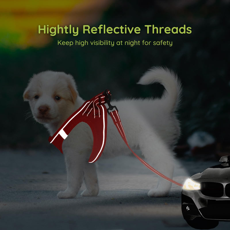 BELLA & PAL Puppy Harness with Leash Set, Dog Harness for Small Dogs No Pull, Dog Leash for Small Dogs, Step in Harness for Extra Small Dogs, Red Harness, S - PawsPlanet Australia