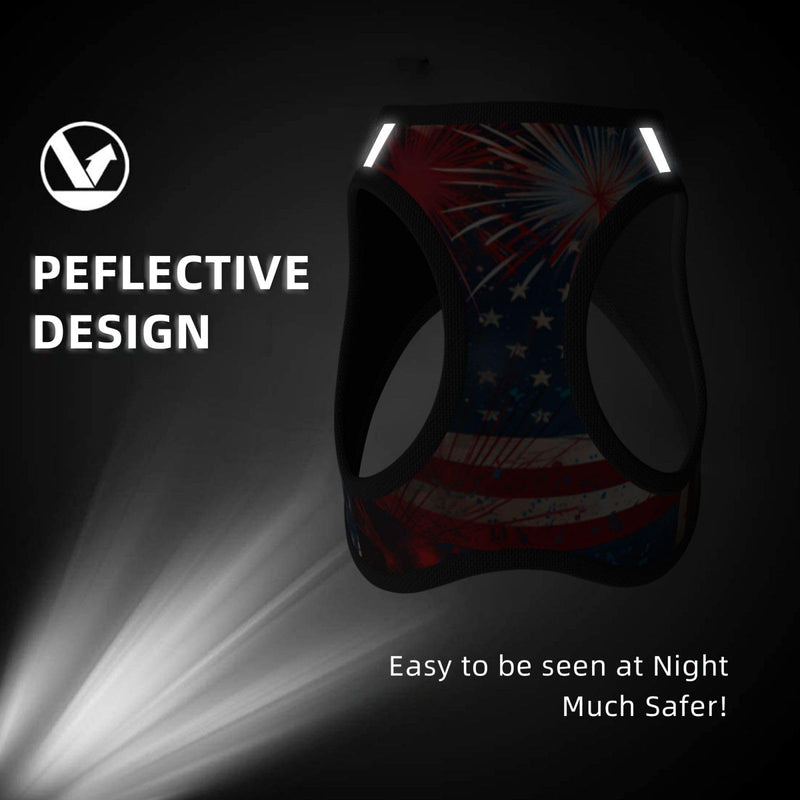 Fireworks Flag Reflective Dog Harness with Leash, Soft Vest Harness for Small Medium Large Dog Puppy Pets (Medium Size) Fireworks Flag - PawsPlanet Australia
