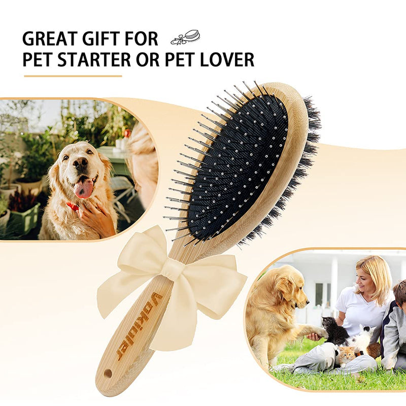 Dog Brush Cat Brush Double Sided Bristle and Pin Pet Brush for Dog Grooming, Real Boar Bristle Shedding Brush with Bamboo Handle for Long Short Hair, 2 Pack Dog Comb, Black+ White - PawsPlanet Australia