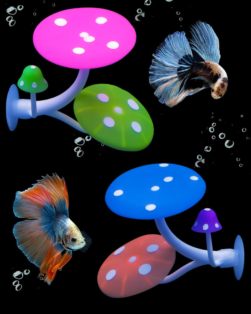 Uniclife Betta Mushroom Hammock Soft Aquarium Rest Bed Fish Breeding Playing Pad with Suction Cup Silicone Ornament Decoration Colorful Lifelike Decor for Fish Tank Landscape, 2 Pack Pink&Blue