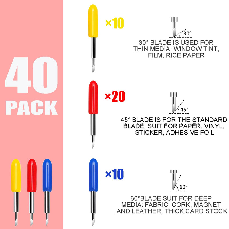 THANMAO 40 Pcs Replacement Blades Compatible with Explore Air 2/Air 3 /Maker/Maker 3/4 Cutting Machines - includ 10PCS Fine-Point Blades, 20PCS Standard Blaeds and 10PCS Deep Cutting Blades Multicolored 40 Pcs - PawsPlanet Australia