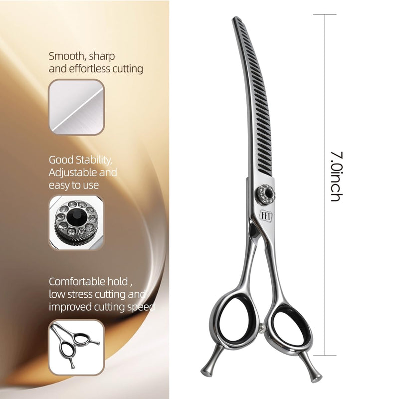 Dog Grooming Scissors: 7 inch Pet Curved Chunker Shears Made Of Japanese 440C Advanced Stainless Steel Professional Grooming Scissors for Dogs Cats and Other Pets - PawsPlanet Australia