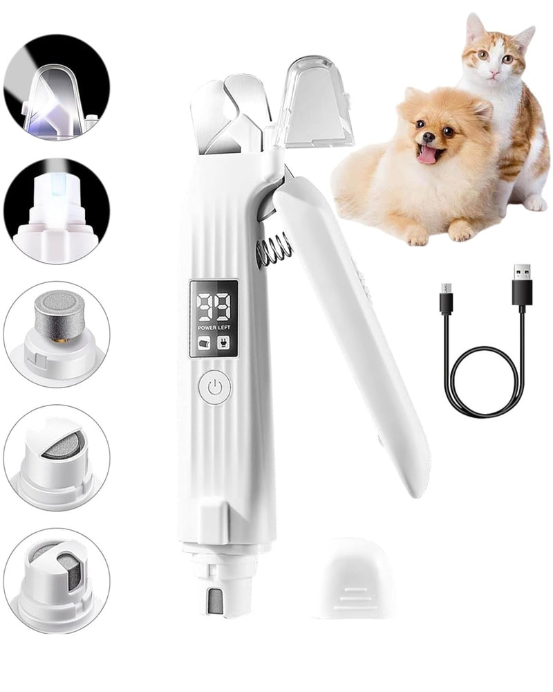 Dog & Cat Nail Clipper and Grinder 2 in 1,Rechargeable with Multiple Sanding Ports and Splash Guard. LED Light on Both Ends,Comes with a Screen to Display Power and Working Status - PawsPlanet Australia