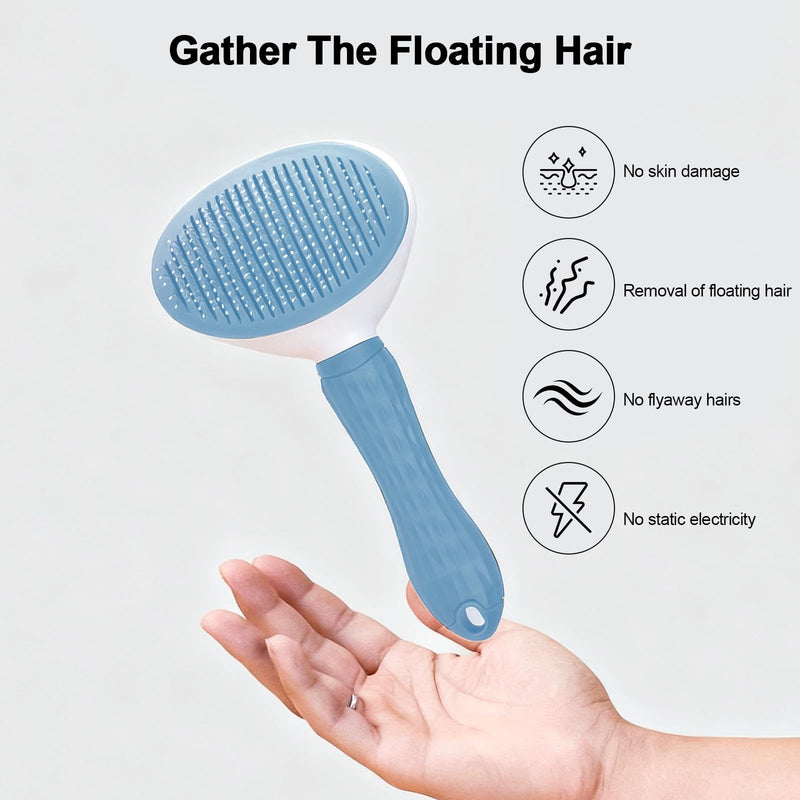 Cat Brush, Self Cleaning Slicker Brush, Skin-Friendly Grooming Tool for Cats & Dogs, Easily Removes Shedding Hair & Mats, Pet Massaging Tool for Long and Short, No Hair Build-Up, Easy to Clean Blue