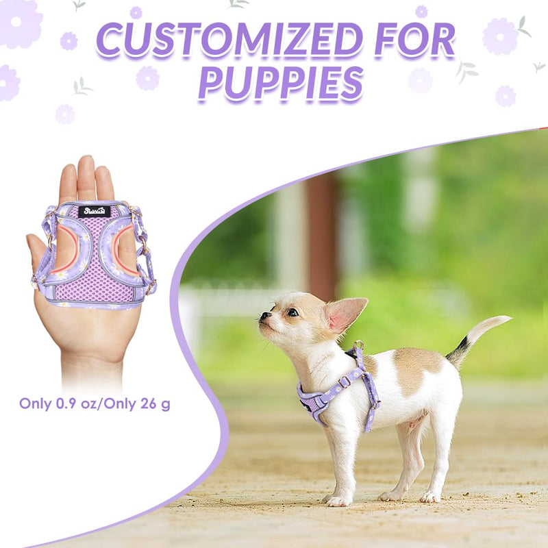 Lukovee No Pull Puppy Harness and Leash Set - Soft Lightweight Escape Proof Puppy Vest Harness, Breathable Adjustable Pet Harness with Dog Leash for Small Dogs (Purple, XXS) XX-Small (2.2-6 lb) Purple - PawsPlanet Australia