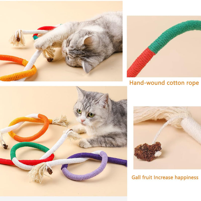 Cat Chew Toys 5 Piece Set, Indoor Interactive Teasing Cotton Rope Feather Toys, Safe Dental Cleaning and Teething Toys for All Cats