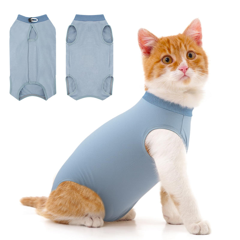 Cat Recovery Suit for Abdominal Wounds or Skin Diseases, Cat Onesie for Cats After Surgery Female Kitten Recovery Suit, Breathable E-Collar Alternative for Cats After Spay Anti Licking Wounds Blue-Grey Medium
