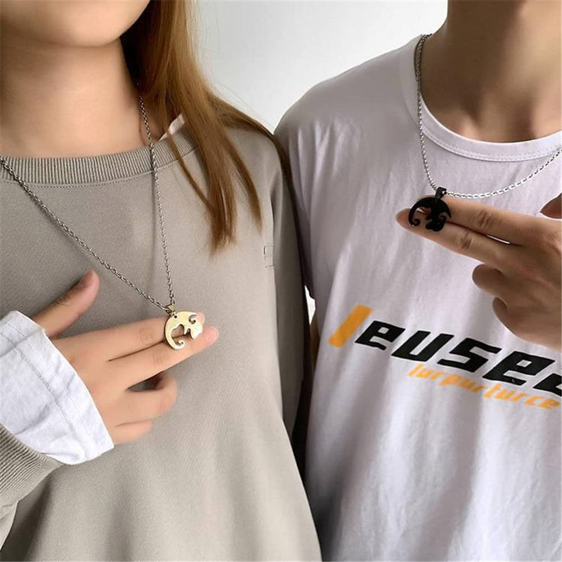 Dog Puppy Pendant Necklace Matching Animal Pet Yin Yang Puzzle Necklace for Women Men Long Distance Love Couple Friendship Necklace Jewelry 2Pcs Set 01 Dog Circle Silver Black - PawsPlanet Australia