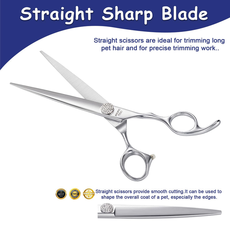 7.5'' Straight Dog Grooming Scissors with Simulation Diamond 440C Stainless Steel Easy Use Polished Pet Dog Shears for Groomers and Home Users Straight Scissors 7.5'' - PawsPlanet Australia