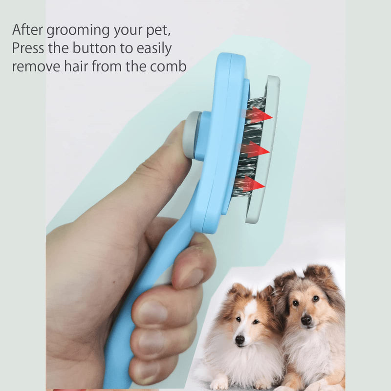 IOO Grooming Brush For Cat And Dog, Self Cleaning Slicker Brushes For Pet， Pet Grooming Brush Can Gently Removes Loose Undercoat, Mats Tangled Hair Slicker Brush for Pet Massage Cleaning (blue) blue - PawsPlanet Australia