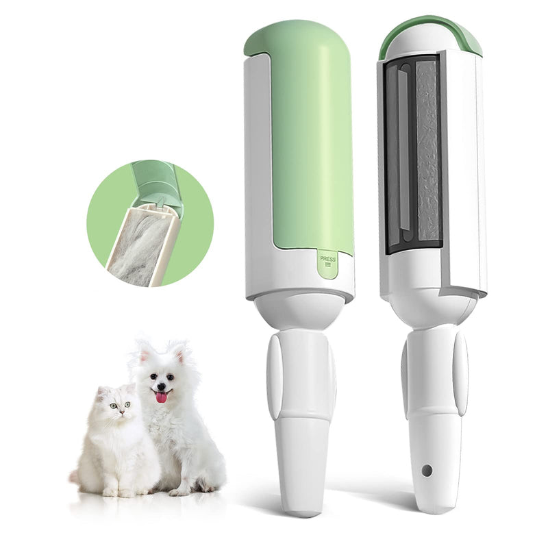 PAKEWAY 2 Pack Pet Hair Remover Roller,Reusable Dog & Cat Fur Remover with Comfy Non-Slip Handle, Portable Pet Hair Removal Tool with Self-Cleaning Base for Couch, Car Seat, Carpet, Bedding Green&white