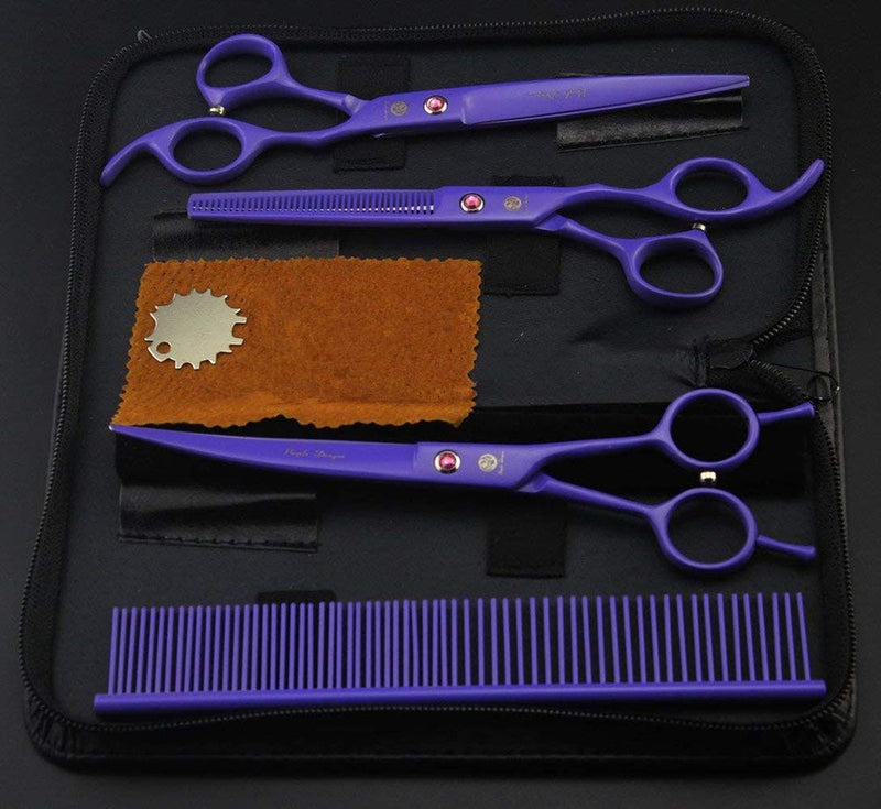 Purple Dragon 7.0 inch Rhinestone Decoration 3PCS Pet Grooming Scissors Dog Hair Cutting & Thinning Shears Set Violet - PawsPlanet Australia