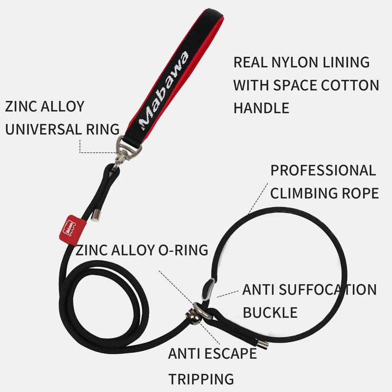 Dog Anti-Slip Leash 5FT with Metal Stopper - Durable No-Pull Training Lead for Small, Medium & Large Dogs - Comfortable Handle Nylon Rope, Tangle-Free Pet Walking Leash (Black, 5.6FT) Black - PawsPlanet Australia