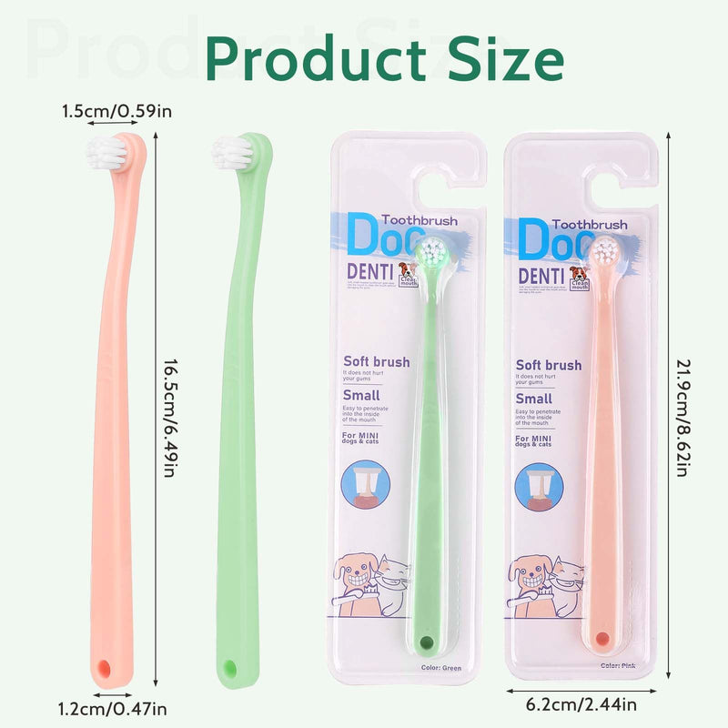 2 Pack Dog Toothbrush Pet Toothbrush Cat Tooth Brush Puppy Toothbrush Mini Head Soft Dog Tooth Brush Deep Clean Kit, Portable Travel Friendly and Easy to Use for Puppy, Kitten, Small Dog & Cat Green + Pink - PawsPlanet Australia
