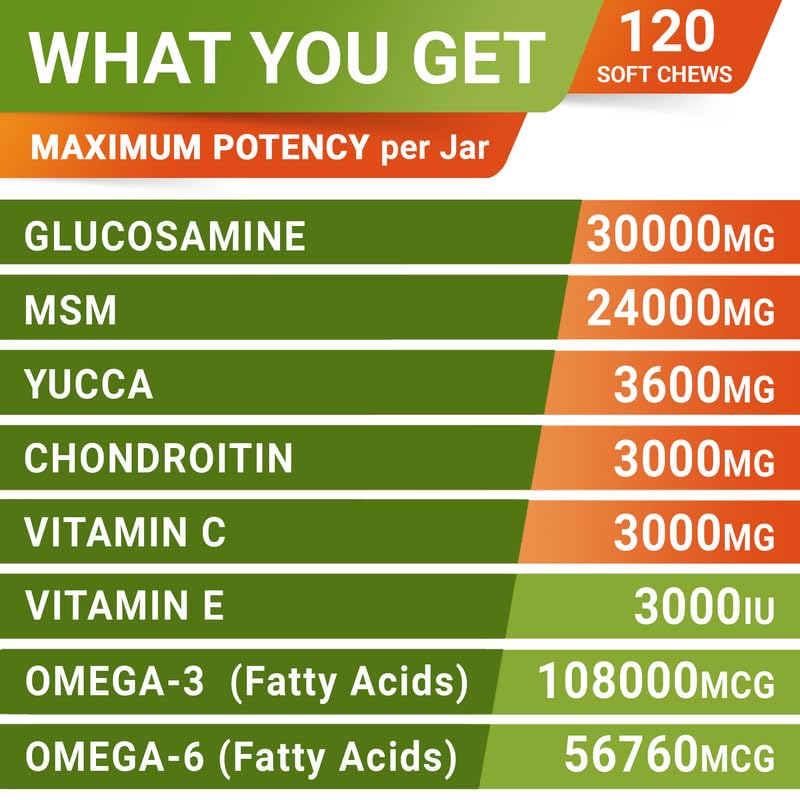 STRELLALAB Glucosamine Treats for Dogs - Joint Supplement w/Omega-3 Fish Oil - Chondroitin, MSM - Advanced Mobility Chews - Hip & Joint - Beef Liver - 120 Ct - Made in USA - PawsPlanet Australia